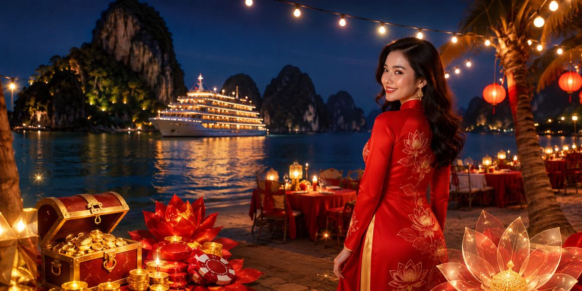 Người chơi casino mặc áo dài tại khu vực giải trí Vịnh Hạ Long – phong cách Việt Nam hiện đại